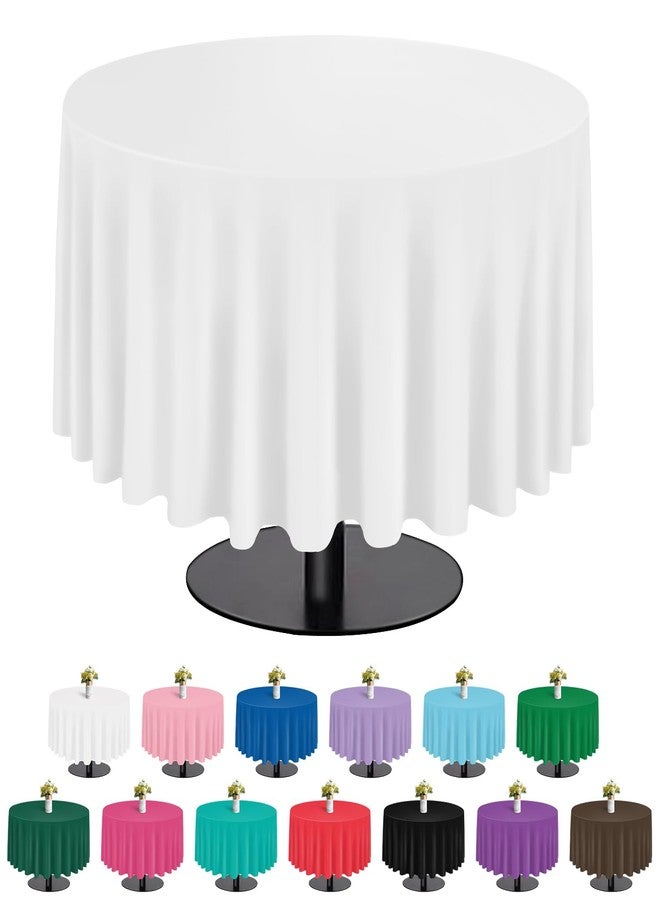 tujol White 6 Pack Plastic Table Cloth 84", Disposable Round Tablecloth Table Cover, Plastic Tablecloths for Parties - Image 1